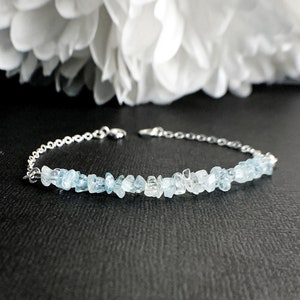 Raw Aquamarine Calming Anxiety Bracelet Pisces March Birthstone Courage Crystal image 1
