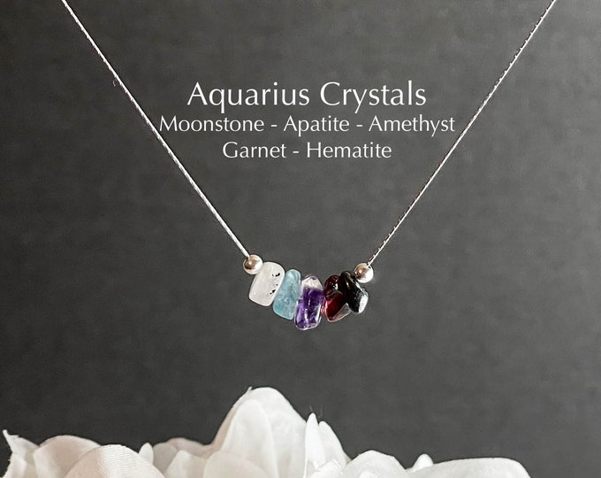 Aquarius Necklace Raw Crystals Zodiac Sign Astrology Choker Crystal Jewelry