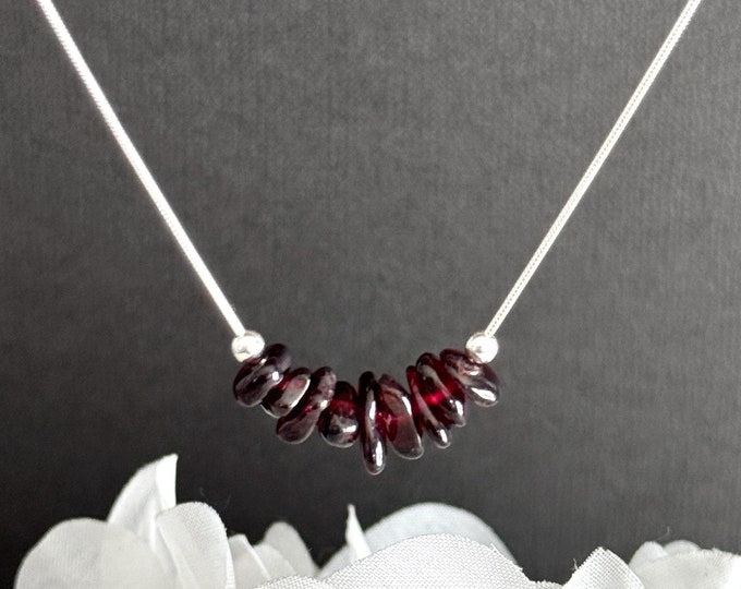Raw Garnet Minimalist Necklace, Delicate January Birthday Gift for Her,