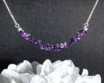 Amethyst Necklace Raw Stone Jewelry Sterling Silver Statement Necklace for Layering and Protection