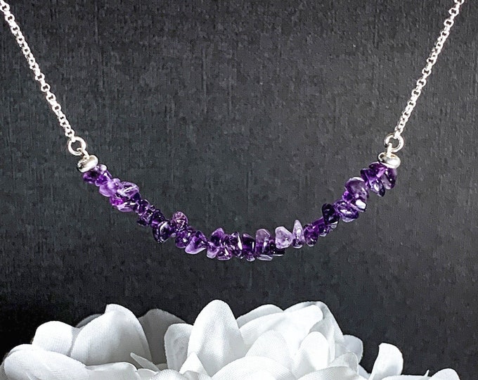 Amethyst Necklace Silver Raw Stone Crystal Choker Necklaces for Women