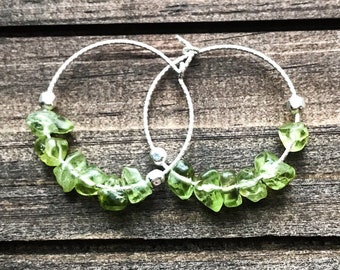 Peridot silver hoop earrings, best selling items, small hoop earrings, crystal earrings, best friend gift, gift for mom