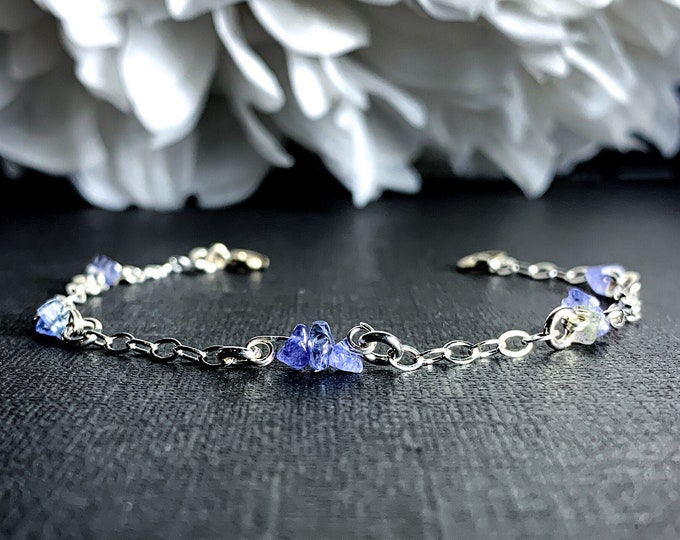 Tanzanite Beaded Bracelet Ankle Bracelet Satellite Chain Silver Anklet