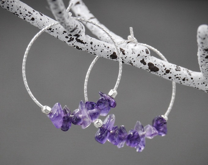 Amethyst Small Hoop Earrings Aquarius February Birthstone