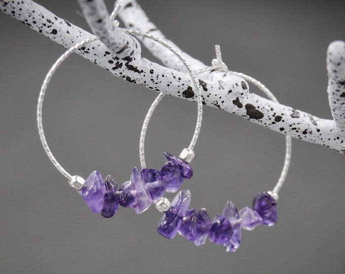 Anxiety Relief Amethyst Small Hoop Earrings Aquarius February Birthstone Anxiety Jewelry