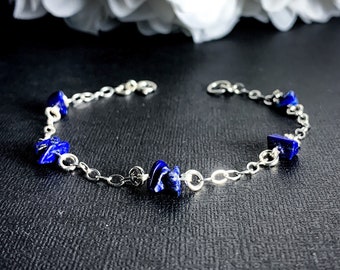 Natural Lapis Lazuli Satellite bracelet. Dainty blue Lapiz Lazuli gemstone ankle bracelet, Positive energy healing anklet jewelry gift