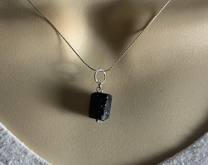 Black Tourmaline Pendant Necklace Raw Crystals Sterling Silver Crystal Choker, Protection, Calming Best Friend Gift, Gifts for Women