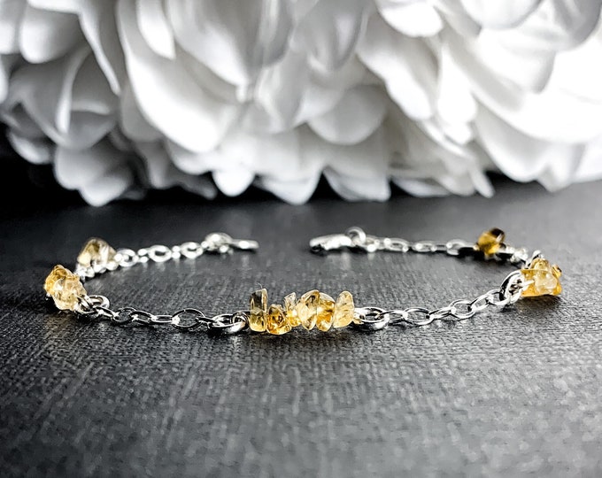 Natural Citrine Silver Bracelet Satellite Ankle Bracelet