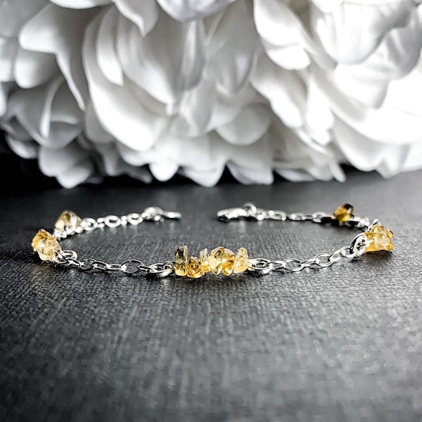 Natural Citrine Silver Bracelet Satellite Ankle Bracelet