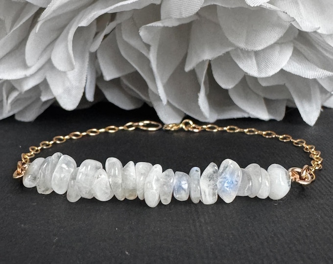 Moonstone Bracelet Raw Crystal Anklet in Sterling Silver or 14K Gold Filled