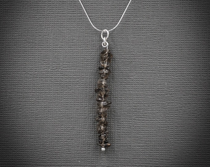 Raw Smoky Quartz Pendant, Smokey Quartz Anxiety Jewelry EMpath Protection, Beaded Bar Necklace