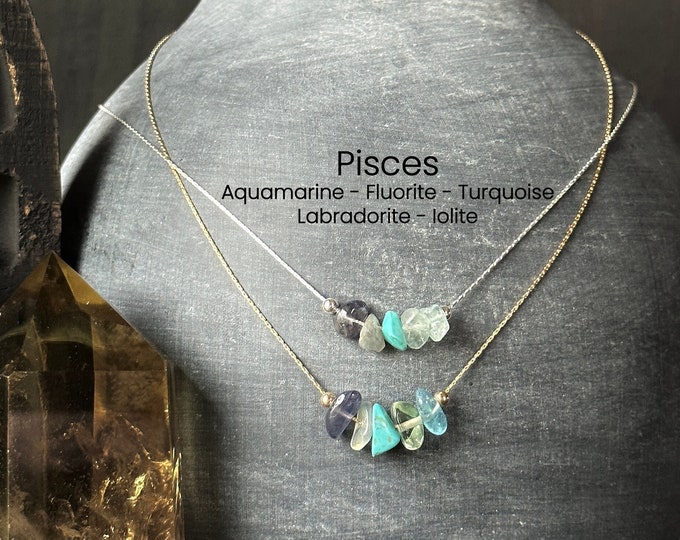 Pisces Necklace Raw Crystals Zodiac Sign Astrology Choker Crystal Jewelry