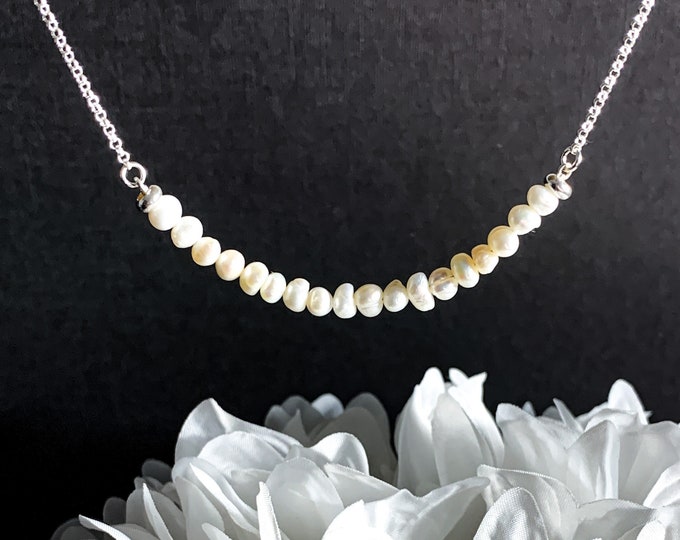 Pearl Choker Necklace Silver Chain June Birthstone Pearl Jewelry Pearls Birthday Gift for Mom