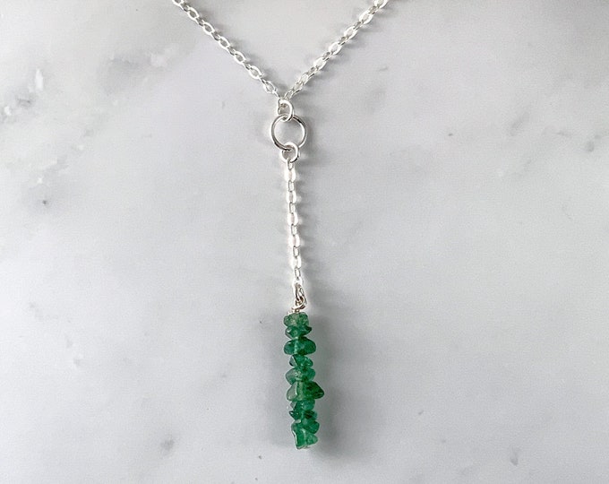 Silver Aventurine Necklace, Aventurine Y Lariat necklace, Sacred Feminine jewelry, Calming Protection talisman, green crystal gemstone