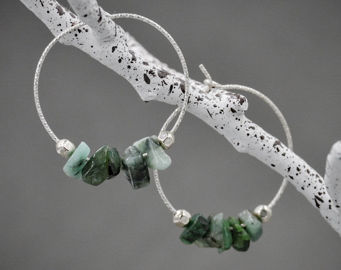 Raw Emerald Earrings, Anxiety Jewelry, Soothing Stones, raw stone earrings, May Birthstone