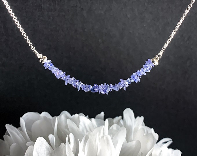 Tanzanite Statement Necklace Sterling Silver Tanzanite Rough Crystal Healing Crystals December Birthstone Jewelry Gifts for Women