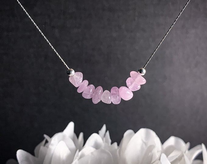 Kunzite Necklace Crystal Necklace, Silver Necklace, Healing Crystals. Heart Chakra, Pink Kunzite, Mom Gift