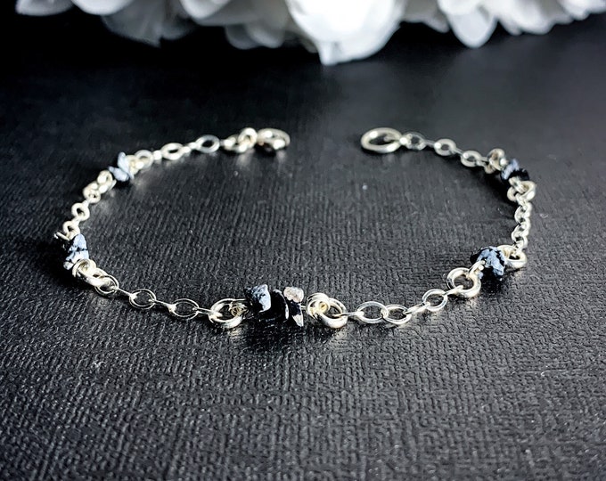 Snowflake Obsidian Black Obsidian Crystal Bracelet