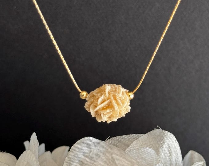 Desert Rose Crystal Necklace • Selenite Pendant • 14K Gold Filled or Sterling Silver • Adjustable Lengths • Gift Ready