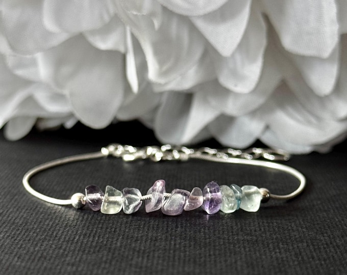 Rainbow Fluorite anxiety Bracelet, empath protection, dainty anklet, Empath Jewelry