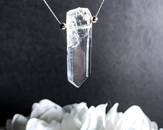 Raw Quartz Crystal Point Pendant Necklace in Sterling Silver