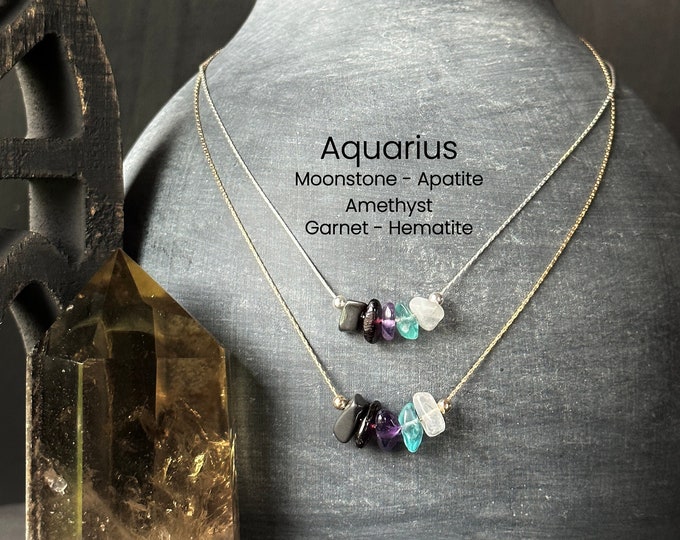 Aquarius Necklace Crystal Zodiac Necklace Personalized Minimalist Jewelry Gift