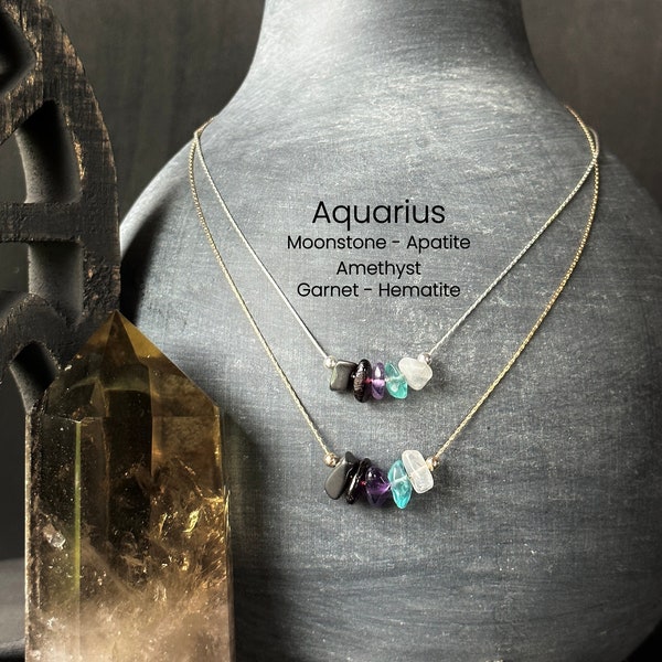 Aquarius Necklace Crystal Zodiac Necklace Personalized Minimalist Jewelry Gift