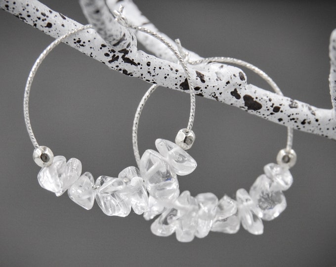 Clear Quartz Small Hoop Earrings, Mindfulness Jewelry, Mindfulness Gift, Anxiety Crystals