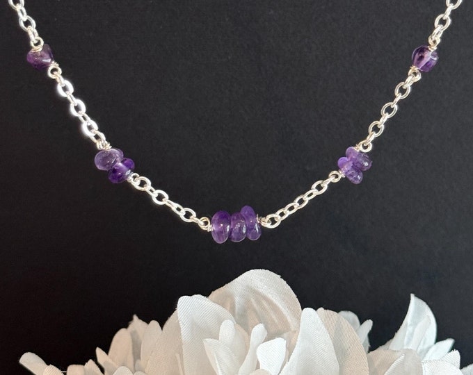 Real Amethyst Necklace Silver Satellite Station Crystal Choker Necklaces for Women