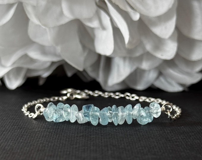 Raw Aquamarine Calming Anxiety Bracelet Pisces March Birthstone Courage Crystal