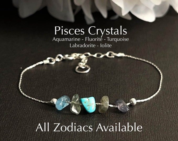 Pisces Gift Bracelet Raw Crystals Ankle Bracelet Zodiac Jewelry