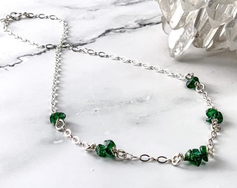 Raw Aventurine Necklace Anniversary Gift, Dainty Green crystal Satellite Station Necklace or Choker, Prosperity Abundance Wealth jewelry