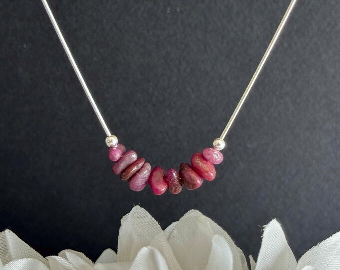 Raw Ruby Minimalist Crystal Necklace – July Birthstone – Sterling Silver or 14K Gold Filled – Adjustable 16–20”
