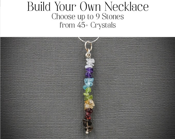 Build your own Custom Healing Crystal Pendant gem bar necklace beaded bar necklace Sterling Silver