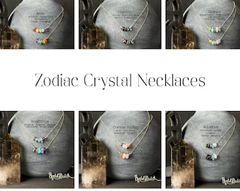 Zodiac Sign Crystal Necklace Raw Crystals Astrology Choker Crystal Jewelry