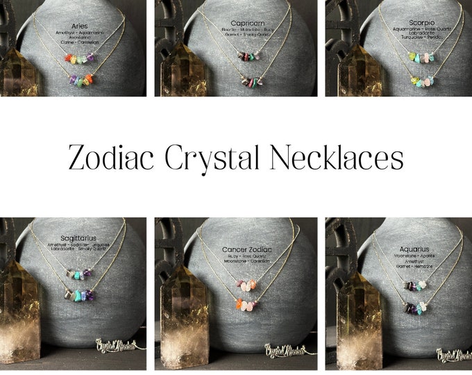 Zodiac Sign Crystal Necklace Raw Crystals Astrology Choker Crystal Jewelry