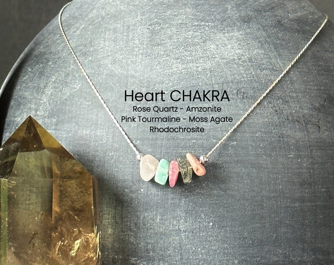 Heart Chakra Stones Necklace Raw Crystal Delicate Necklace Spiritual Gifts