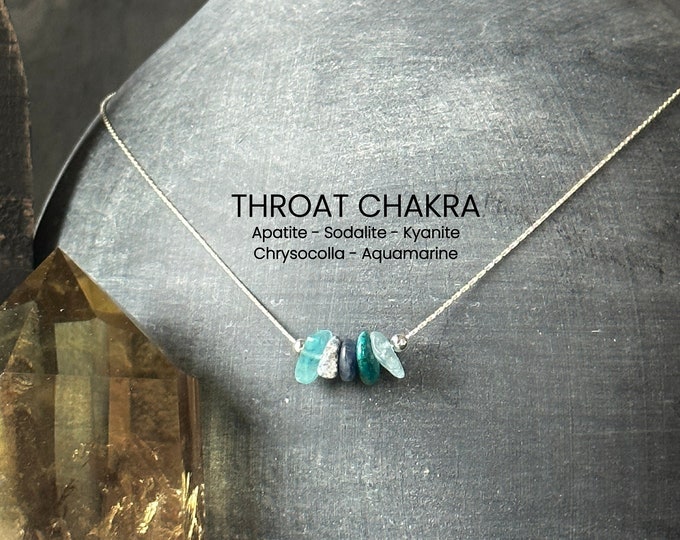 Throat Chakra Stones Necklace Raw Crystal Delicate Necklace Spiritual Gifts