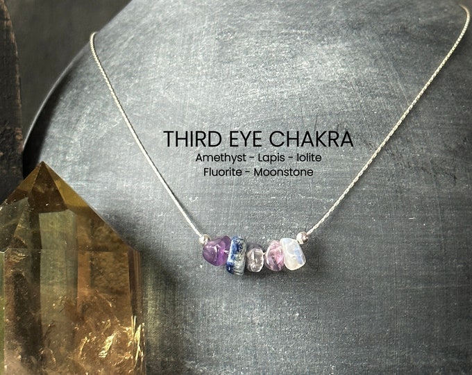 Third Eye Chakra Stones Necklace Raw Crystal Delicate Necklace Spiritual Gifts