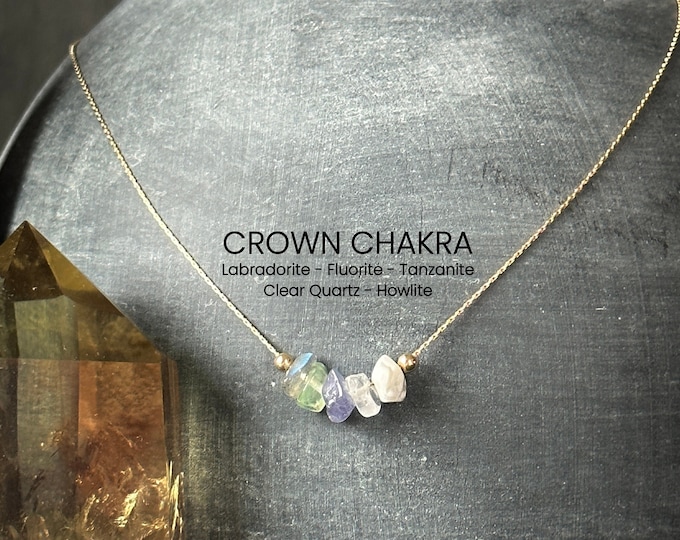 Crown Chakra Stones Necklace Raw Crystal Delicate Necklace Spiritual Gifts