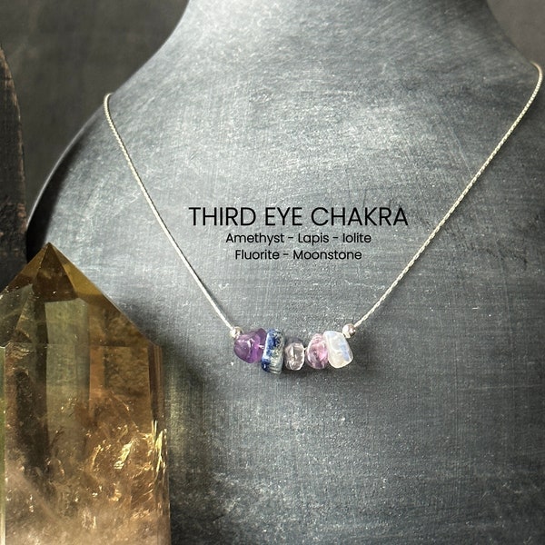 Third Eye Chakra Stones Necklace Raw Crystal Delicate Necklace Spiritual Gifts