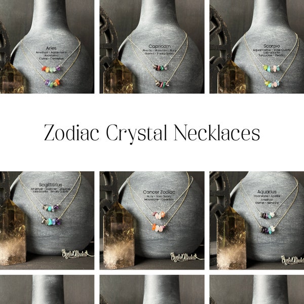 Zodiac Sign Crystal Necklace Raw Crystals Astrology Choker Crystal Jewelry