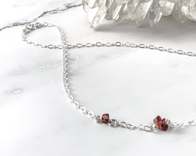 Garnet Necklace Satellite Chain Birthday Gifts for Her Raw Crystal Choker Necklace
