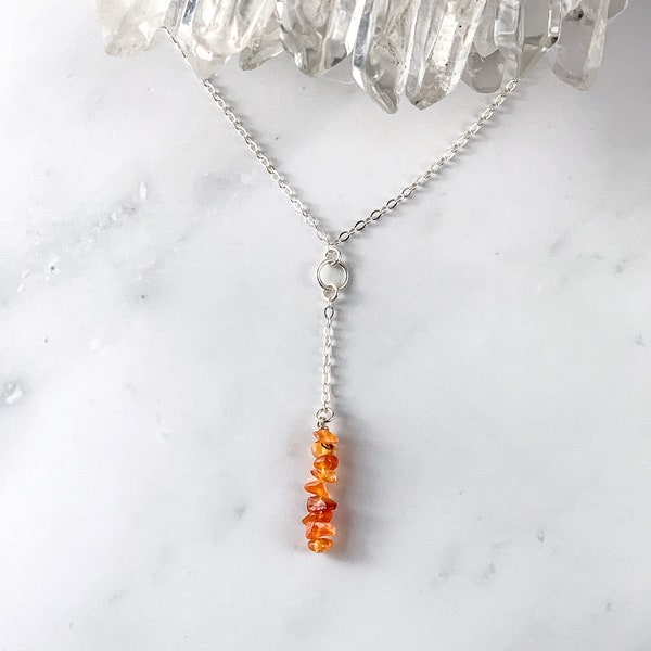 Raw Carnelian Y Lariat Necklace Anniversary gift for birthday, Carnelian gemstone minimalist jewelry for her, Success beaded crystal choker