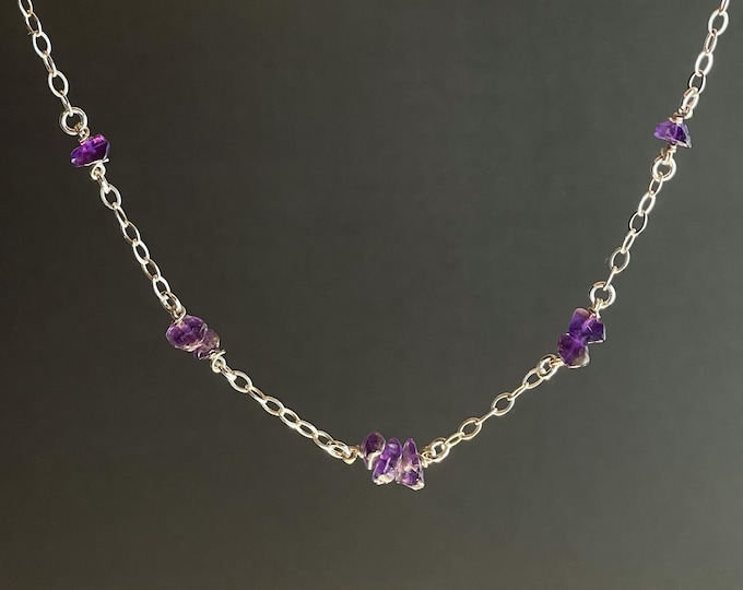 Amethyst Crystal Necklace Raw Stone February Birthstone Satellite Chain Choker Necklace