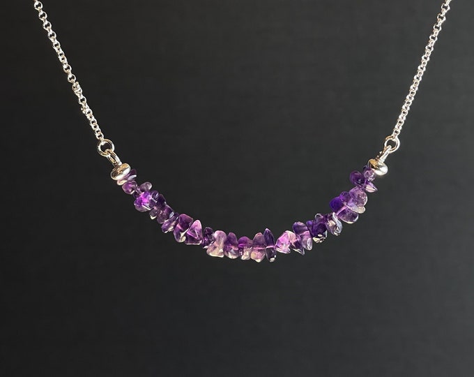 Amethyst Necklace Raw Stone Jewelry Sterling Silver Statement Necklace for Layering and Protection