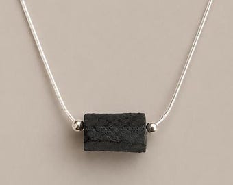 Schwarzer Turmalin Halskette Rohkristall Nugget Roher Turmalin Silber Kette Choker Edelstein Halskette Geschenk für Sie