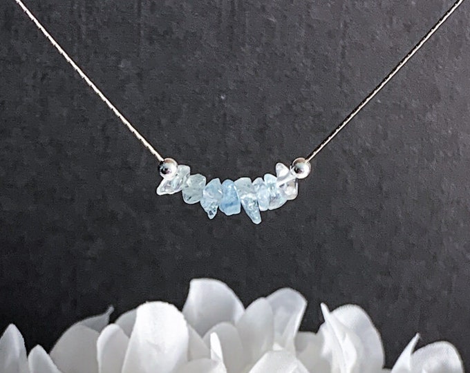 Aquamarine Raw Healing Crystals Necklace, Empath Anxiety Relief Protection, Pregnancy Protection Necklace