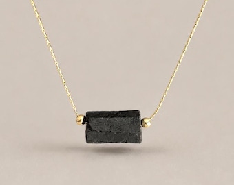 Black Tourmaline Necklace Raw Crystal Pendant Jewelry Healing Stone Protection Gemstone Charm Minimalist Gold Accessory Sterling Silver