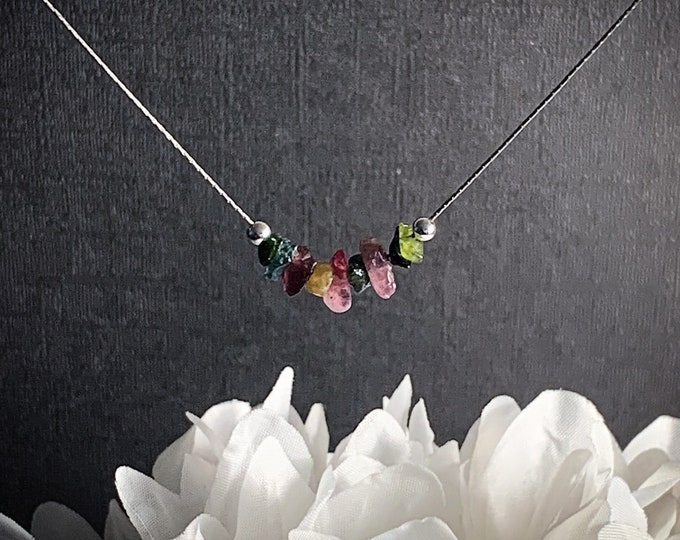 Raw Tourmaline Crystal Balance Necklace, Dainty Choker for self esteem and self confidence